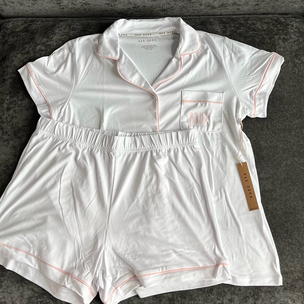 NWT Rae Dunn White Button Up ‘Bride’ Pajama Set